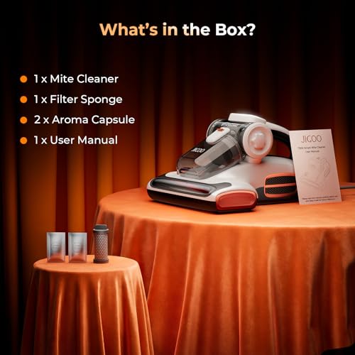 JIGOO T600 Anti-dust Vacuum Cleaner for Mattresses with UV Light and Vibration, 700W 15kpa Eliminates 99.9%, LED Display, 5s Fast Heating Dust Collector, Silent Design 72dB without Noise