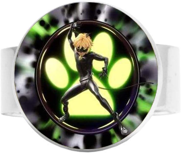 Magical Ladybug Children Long Necklace Cute Lady Bug Cat Noir Cartoon Art Picture Glass Cabochon Pendant Party Kids Jewelry 1 Adjustable Ring Literary Jewelry