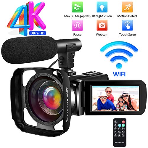 Videocamara-Camara-Video-4K-Ultra-HD-Videocmara-Full-HD-WiF-Videocamara-de-Visin-Nocturna-Cmara-de-Video-con-Micrfono-Externo-y-Parasol