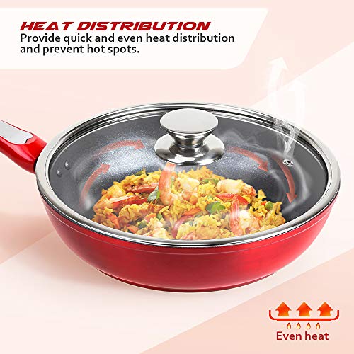 SHINEURI 11 inch Wok Pan with Lid, Nonstick Frying Pan with lid, Non