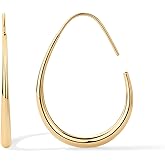 PAVOI 14K Gold Plated 925 Sterling Silver Post Lightweight Teardrop Hoop Earrings for Women | Large Oval Pull-Through Statement Earrings