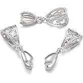 Beadthoven 50pcs Filigree Pinch Bails Pendant Clasps Connectors for Jewelry Making Platinum Color Brass Ice Pick Pinch Bail Dangle Clip Bead Jewelry Clasps Findings for Necklace Charms Holder DIY