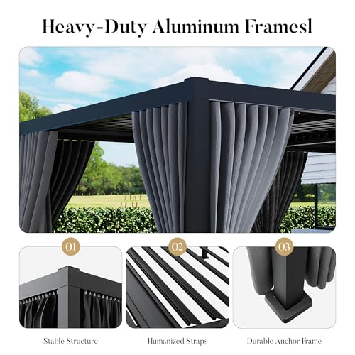HOMPUS Louvered Pergola 12' x 24' Outdoor Aluminum Pergola with 4 Adjustable Rainproof Roof, Modern Louvre Shade for patios, Decks, Gardens and Backyards, Curtains and Netting Included, Black image 11