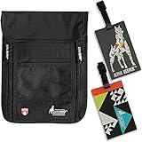 Neck Wallet Hidden RFID Pouch Passport Holder for Women and Men Includes 2 Luggage Tags [2019 NEW MODEL]