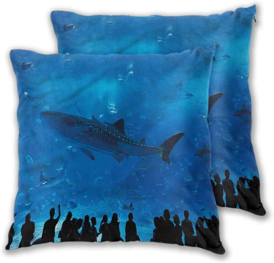 Anyangeight White Pillowcases, Shark Aquarium Park and People Good Decoration for Home for Bedroom Living Room Sofa Home Decor, 2PCS - W22 x L22 inch