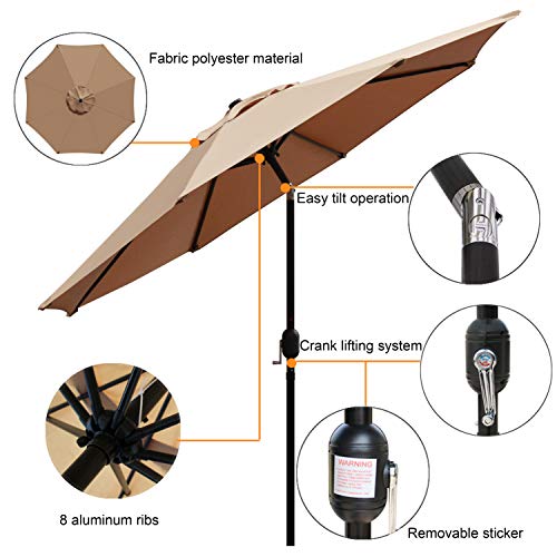 Blissun Rectangular Patio Umbrella Outdoor Market Table Umbrella With Push Tilt