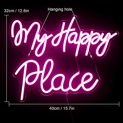 Wanxing My Happy Place Neon Sign Pink Led Neon Signs Words Neon Lights