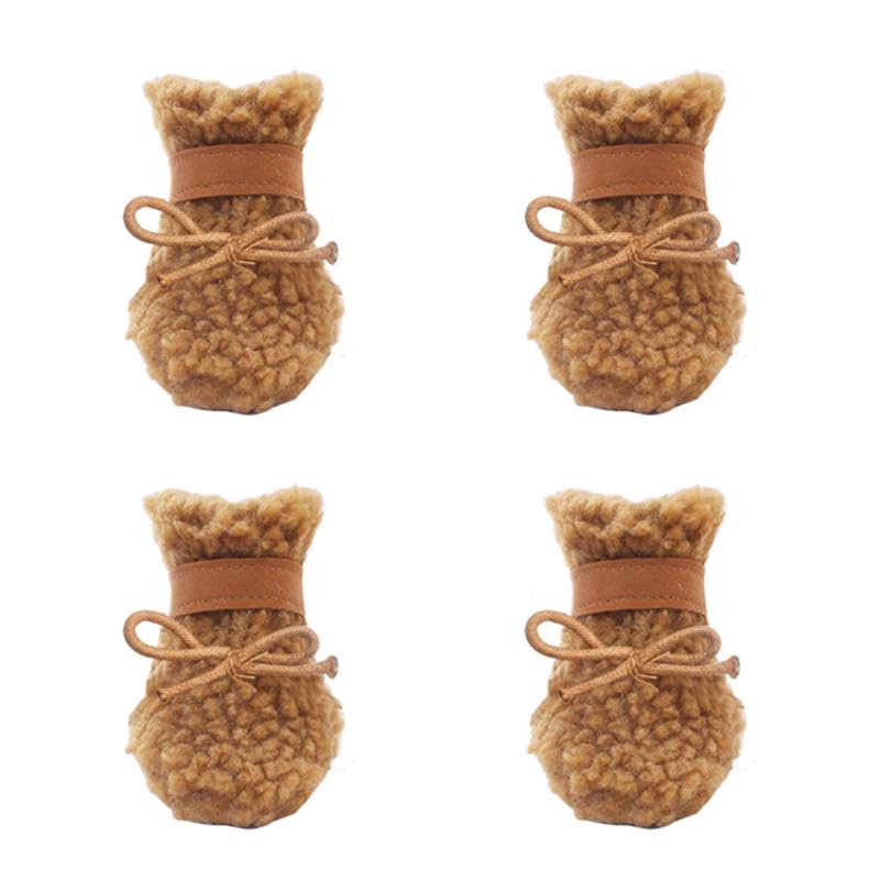 POPETPOP 4Pcs Dog Snow Boots Winter Waterproof Paw Protectors with Plush Lining Non-Slip Soft Pet Footwear for Small to Medium Dogs Indoor Outdoor Use