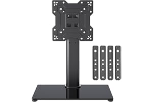 XINLEI Universal TV Stand Base, Table Top TV Stand for 17-55 Inch LCD/LED TVs, Height Adjustable Monitor Mount Stand with Tempered Glass Base Holds up to 88lbs VESA 400x400mm, TS102