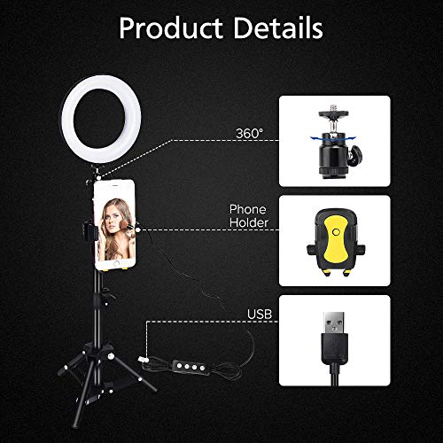 ZOMEi 6" Makeup Ring Light with Tripod Stand & Cell Phone Holder for Live Stream/Makeup Mini Led Camera Ringlight for YouTube Video/Photography Compatible with iPhone Xs Max XR Android  - Thumbnail 3