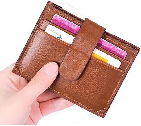 ID Credit Card Wallet,SanCanSn Men's Women's Small PU Leather Holder Slim Pocket Case (Free Size, Brown)