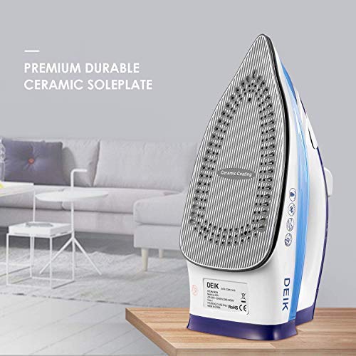 Deik Iron, Steam Iron, Anti-Calc Non-Stick Ceramic Soleplate Iron with Self-Cleaning Function, Variable Temperature, Steam Control, Steam Boost Control up to 25g / min, White/Blue