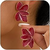 Red Irregular Flower Statement Stud Earring, Unique Green Petal Drop Oil Dangling Earrings for Women Dainty Boho Party Daily Life Floral Jewelry Gifts