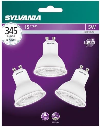 Sylvania SYL0027439 Set of 3 LED Bulbs Gu10 5W 345lm 36° Cold, 4.5 W, 240 V, White, 3 Unité (Lot de 1)