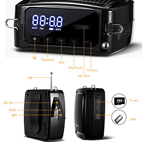 SHIDU Voice Amplifier Portable Microphone Headset with Speaker 10W 1800mAh Rechargeable Lecture Microphone Waistband Original Voice Amplifier for Teachers Supports Recording and FM Radio