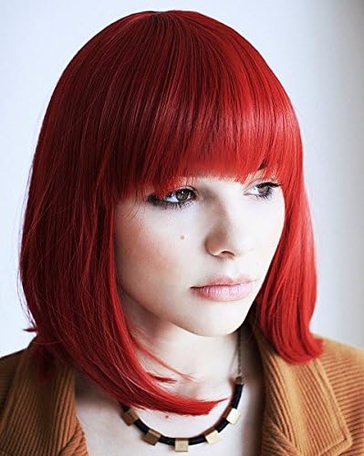 Prettyland Red Mid -length BOB Cut Short Hair Wig Straight Bangs Natural Matt for Daily Use C749 - Image 3