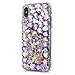 iPhone X Case, iPhone Xs Case, Mavis's Diary Full Edge Protective Plastic Case, 3D Handmade Crystal Clear Bling Full Diamonds Colorful Shiny Rhinestone Flowers Hard PC Cover