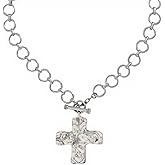 HETICA Gold-Plated Chunky Cross Necklace for Women Vintage Toggle Clasp Statement Layered Hammered Cross Pendant Jewelry Gift