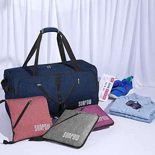 SUNPOW 65L Travel Duffel Bag, Weekender Bag With Shoes Compartment Tear Resistant Foldable Duffle Bag For Men Women Royal Blue