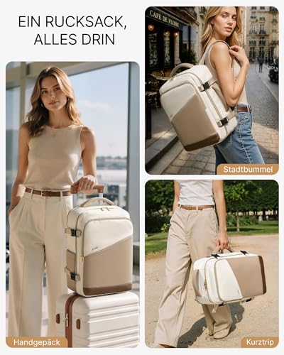 COOLIFE Ryanair Travel Backpack for Wizz Air, Eurowings Water Resistant Weekend Travel Backpack (40x30x20, 24L), Khaki+Brown, Ryanair Travel Backpack 40 x 30 x 20 cm