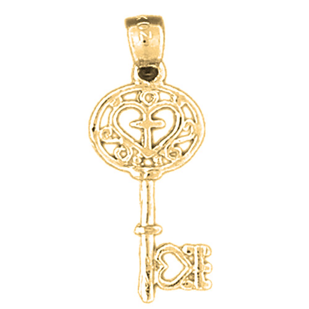 Jewels Obsession Key With Cross Charm Pendant 26 mm 14K Yellow Gold Key