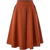 winkbay Women's Elegant Button Front High Waisted Skirt Dressy Casual A Line Flowy Work Skirts with Pockets