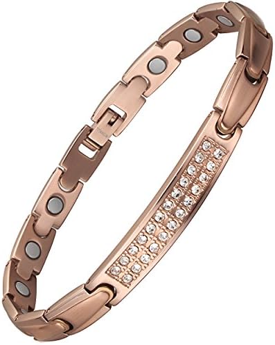 COFITNESS Womens Crystal Titanium Magnetic Therapy Bracelet with Healing Magnets Pain Relief for Arthritis ,Rose Golden,3500 Gauss