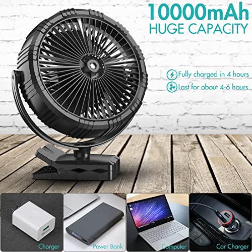 COMLIFE Portable Misting Fan, 10000mAh Rechargeable Battery Operated Fan, 8INCH Clip on Fan, 360