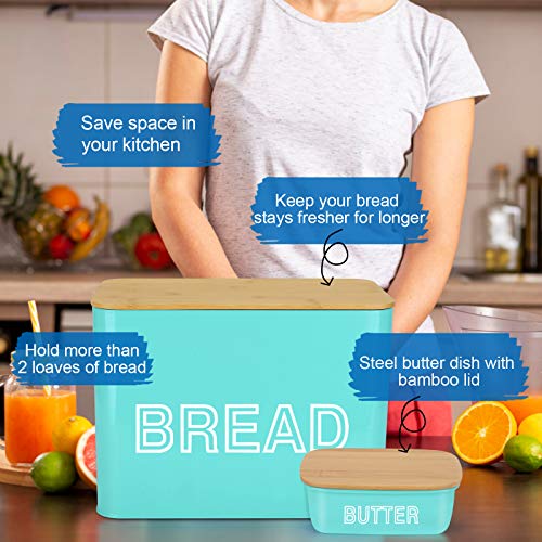 VCHAMP Extra Large Bread Box Farmhouse Bread Box for Kitchen Countertop with Bamboo Cutting