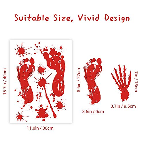 Hely Cancy Halloween Decorations Window Decals Wall Stickers Decor, 88 PCS Bloody Handprint Footprint Horror Bathroom Zombie Party Decorations Supplies,12 inches by 16 inches Sheet - Thumbnail 3