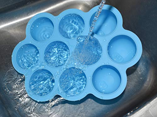 FERMINI-Food-Freezer-Tray-and-Food-Storage-Container-with-Silicone-Clip-on-Lid-Easy-OutStorage-Container-1-Spoon-for-Homemade-Baby-Food-Vegetable-Fruit-Purees-and-Breast-Milk-Blue
