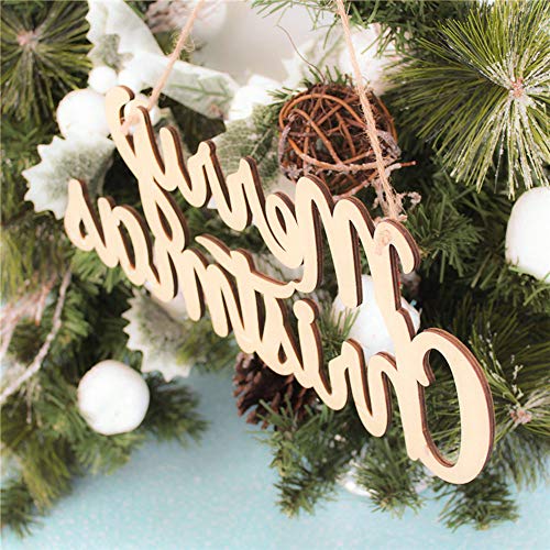 eZAKKA Merry Christmas Sign Wooden Door Wall Hanging Ornaments Board for Holidays Wooden Wall Door Decoration Indoor Outdoor - Thumbnail 5