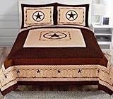 Western Star Barbed Wire King Size Quilt and Shams 3pc Set Beige Brown