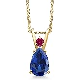 Gem Stone King 14K Yellow Gold Blue Created Sapphire and Red Created Ruby Pendant Necklace for Women | 1.02 Cttw | Gemstone September Birthstone | Pear Shape 7X5MM | With 18 Inch Chain