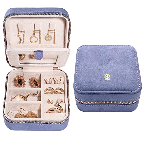S.Leaf Travel Jewelry Organizer Boxes for Women Small Portable Necklace Earrings Bracelet Rings Travel Case Best Friend Birthday Gifts for Women Trendy (04_Suede_Touch_Dust_Lavender)