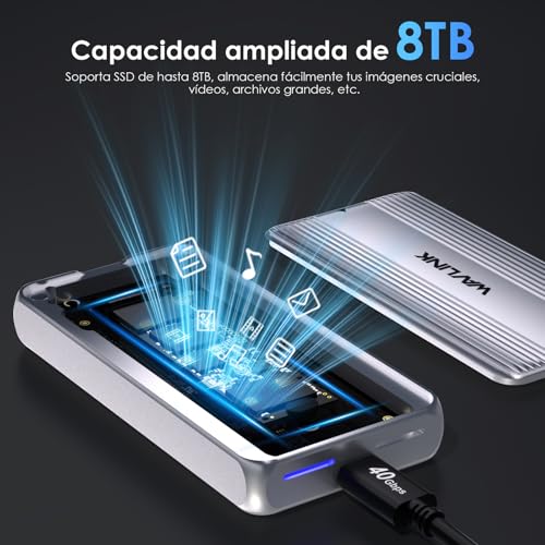 WAVLINK Carcasa SSD M.2 NVMe de 40Gbps con Ventilador de Refrigeración, Caja NVMe USB4 compatible con Thunderbolt 4 hasta 3848 MB/s, compatible con SSD de tamaño 2230/2242/2260/2280 B+M/M-Key