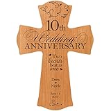 LifeSong Milestones Personalized 10th Wedding Anniversary Wood Wall Cross Gift for Couple 10 Year for Her, for Him Two Hearts Beat as one (8.5
