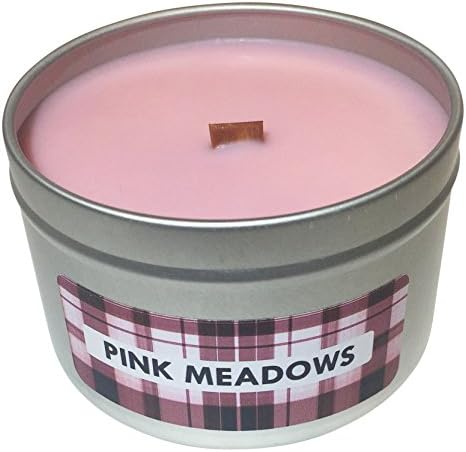 Wooden Wick Scented Candle | Rose and Floral Scent (Pink Meadows) Highly Scented Crackling Luxury Soy Candle, 8 ounce Tin