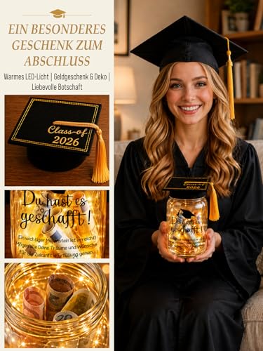 TUZELITA Original Passed Exam Gift, LED Bottle Light Graduation Money Gifts Packaging with Graduate Hat - Gift Box for ABI, Bachelor, Master Graduation Gift Du hast es Geschafft