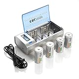 EBL D Cells 10000mAh Rechargeable Batteries (4 Counts) with C D 9V AA AAA Battery Charger