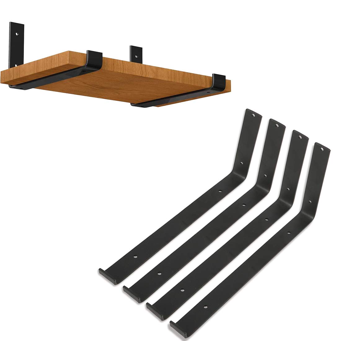 uyoyous Shelf Brackets - Rustic Iron Metal Shelf Bracket Black Wall Bracket with Lip for Floating Sh