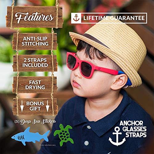 Baby Glasses and Sunglasses Strap 2pk | Active Kids with Bonus Stickers (Blue + Black)