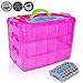 Holds 600 - Tiny Toy Box Shopkins Storage Case Organizer Container - Stackable Collectors Carrying Tote Compatible With Mini Toys Colleggbles LoL Fash'ems Tsum Tsum Hot (Pink Sparkle/Green)