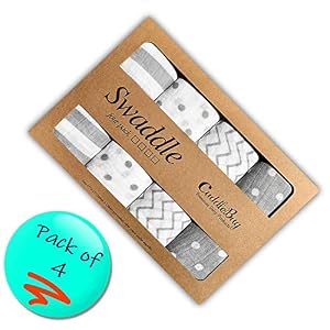 Image of Muslin Swaddle Blankets by CuddleBug - Spots n' Stripes- 4 Pack Baby Blanket for Newborns - Swaddle Blanket, Swaddle Wrap, Muslin Swaddle and Receiving Blankets