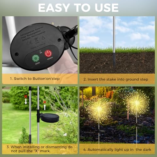 CNMTCCO Solar Feuerwerk Gartenlichter, Solar Garten Dekorative Lichter mit 120 LED Warmweiß Solarstecker Gartenleuchten für Hinterhof Weg Rasen Terrasse (2 Stück warmweiß)