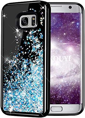 KOUYI Galaxy S7 Case Glitter, [Twinkling of Starry Night Series] Fashion Flowing Liquid 3D Shiny Sparkle Glitter Design Slim Fit Black Flexible TPU Cover for Samsung Galaxy S7 (Silver Blue)