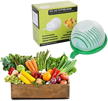 Improved Premium 60 second Salad Cutter Bowl by Grandfluence:. - Super Simple To Chop Fruit & Vegetables - Strain Slice and Serve – Enjoy Quick Fresh Homemade salad -Multifunctional Design