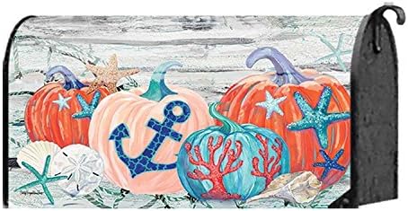 Coral and Sea Salt Coastal Driftwood Pumpkins 18 x 22 Harvest Standard Size Mailbox Cover