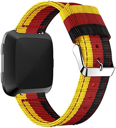 Geekercity for Fitbit Versa Bands, Woven Nylon Replacement Bracelet Sport Stripe Strap Adjustable Wristbands for Fitbit Versa Fitness Smart Watch (Black & Red & Yellow)