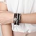 Jenia Black Geniune Leather Cuff Bracelet - Snowflake Alloy Beads and Crystal Bangle Handmade Jewelry for Ladies, Wife Gift - with Magnetic Buckle and Gift Box By
